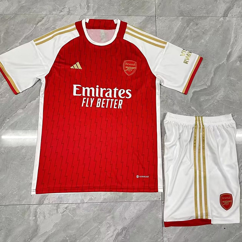 Men%27s 2023-2024 Club Adidas Arsenal home blank Soccer Jersey with shorts